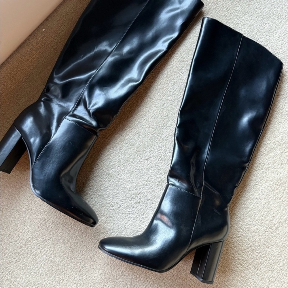 H&M Black Heeled Knee-High Boots